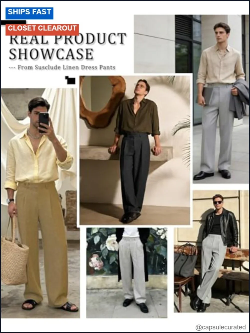 Linen Blend Pleated Wide Leg Dress Pants with Elastic Waistband